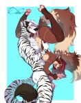 69_position absurd_res anthro balls blush breasts chai_(tkupbook) claws clothing cunnilingus digital_media_(artwork) duo fangs felid female fluffy fluffy_tail foreplay fur genitals hi_res holding_penis katfishcom leg_markings legwear lift_job male male/female mammal markings masturbation oral pantherine pawpads penis procyonid pussy raccoon sex spread_legs spreading standing standing_sex tail teeth thigh_highs tiger toned_male upside_down_cunnilingus vaginal white_body white_fur