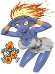  blue_skin breasts cleavage dragon_quest dynamite-kit fiery_hair flame_soldier_(dragon_quest) genderswap genderswap_(mtf) large_breasts monster_girl pixel_art red_eyes solo 