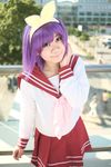  bow cosplay hair_bow highres hiiragi_tsukasa lucky_star photo purple_hair rindou_sana sailor sailor_uniform school_uniform serafuku 
