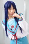 ari_(model) asakura_ryouko blue_hair cosplay highres photo sailor sailor_uniform school_uniform serafuku suzumiya_haruhi_no_yuuutsu 