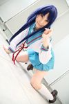  ari_(model) asakura_ryouko blue_hair cosplay highres knee_socks kneehighs photo sailor sailor_uniform school_uniform serafuku suzumiya_haruhi_no_yuuutsu 