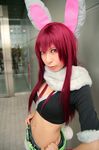  animal_ears ari_(model) breasts bunny_ears cleavage cosplay cutoffs fur-trimmed getsumento_heiki_miina highres midriff photo shiwasu_mina 