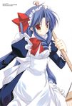  apron blue_hair bow goshuushou-sama_ninomiya-kun hair_bow highres houjou_reika maid red_eyes solo takanae_kyourin 