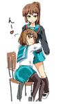  black_legwear genderswap genderswap_(mtf) hug kita_high_school_uniform kyonko multiple_girls oda_masaru school_uniform serafuku suzumiya_haruhi suzumiya_haruhi_no_yuuutsu thighhighs zettai_ryouiki 