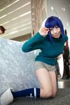  ari_(model) blue_hair busou_renkin cosplay highres photo shorts tsumura_tokiko turtleneck 