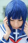  ari_(model) blue_hair busou_renkin cosplay highres photo school_uniform serafuku tsumura_tokiko 