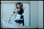  airi airi_(queen's_blade)_(cosplay) apron cosplay maid maid_apron maid_uniform photo queen&#039;s_blade queen's_blade ribbon ribbons scythe twintails 