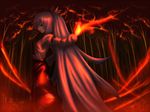  bad_id bad_pixiv_id bamboo bamboo_forest bow dark fire forest fujiwara_no_mokou hair_bow hair_ribbon katagi_ren long_hair looking_back nature pants profile red ribbon shirt silver_hair solo touhou 