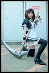  airi airi_(queen's_blade)_(cosplay) apron cosplay maid maid_apron maid_uniform photo queen&#039;s_blade queen's_blade ribbon ribbons scythe thigh-highs thighhighs twintails 