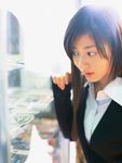  1girl asian brown_hair cardigan cosplay highres long_hair photo school_uniform serafuku solo sugimoto_yumi 