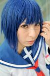  ari_(model) blue_hair busou_renkin cosplay highres photo school_uniform serafuku tsumura_tokiko 