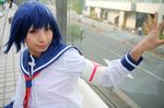  ari_(model) blue_hair busou_renkin cosplay photo school_uniform serafuku tsumura_tokiko 