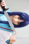  ari_(model) asakura_ryouko blue_hair cosplay highres knife photo sailor sailor_uniform school_uniform serafuku suzumiya_haruhi_no_yuuutsu 