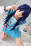  ari_(model) asakura_ryouko blue_hair cosplay highres knee_socks kneehighs photo sailor sailor_uniform school_uniform serafuku suzumiya_haruhi_no_yuuutsu 