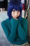  ari_(model) blue_hair busou_renkin cosplay highres photo shorts tsumura_tokiko turtleneck 