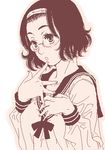  copyright_request glasses gusu lowres monochrome oekaki pink school_uniform sepia solo 