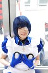  apron blue_hair cosplay cuffs eyepatch gloves handcuffs highres ikkitousen maid namada photo ryomou_shimei solo 