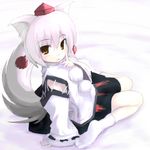  :o animal_ears brown_eyes detached_sleeves expressionless from_above hat inubashiri_momiji long_sleeves looking_at_viewer looking_up lowres parted_lips pom_pom_(clothes) sitting soles solo tassel tokin_hat touhou tsubasa_(abchipika) wariza white_hair wolf_ears 
