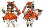  ascot black_hair bow brown_eyes dress from_behind hair_bow hakurei_reimu looking_at_viewer machinery mecha_musume multiple_views outstretched_arms red_bow red_dress sidelocks simple_background touhou white_background 