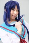  ari_(model) asakura_ryouko blue_hair cosplay highres photo sailor sailor_uniform school_uniform serafuku suzumiya_haruhi_no_yuuutsu 