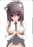  animal_ears black_hair blush cat_ears fake_scrollbar highres looking_at_viewer mia_flatpaddy navel original red_eyes skirt skirt_lift solo syroh 