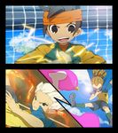  bad_id bad_pixiv_id bird brown_eyes brown_hair cape endou_mamoru fire goal goalkeeper goggles gouenji_shuuya hairlocs headband inazuma_eleven inazuma_eleven_(series) kidou_yuuto multiple_boys open_mouth penguin raimon raimon_soccer_uniform short_hair smile soccer_uniform sportswear whistle white_hair yoyoyotto 