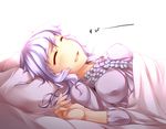  ^_^ alternate_costume bed blanket blush breasts breasts_apart closed_eyes drooling kazetto large_breasts lavender_hair long_hair lying merlin_prismriver no_hat no_headwear on_back open_mouth pajamas pillow sleeping smile solo touhou under_covers 