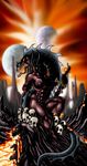  amazing big_breasts black_nipples bone breasts dragon female helmet human lava lordstevie mammal metal monster moon muscles muscular_female nipples reptile scalie skull sword warrior weapon 