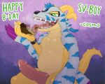 1_eye 2_horns animal_genitalia animal_penis animal_skin anthro bandai_namco belt big_penis big_tongue birthday birthday_gift blue_body blue_eyes blue_fur bodily_fluids breath bulge candle colored_nails cosmo_gabumon countershade_face countershade_neck countershade_scales countershade_torso countershading cupcake digimon digimon_(species) digital_drawing_(artwork) digital_media_(artwork) duo eating eating_food extreme_size_difference eye_patch eye_patch_only eyewear food fur gabumon garabumon genital_fluids genitals glans green_eyes green_text hi_res horn humanoid_genitalia humanoid_penis hybrid_genitalia hybrid_penis knot leather leather_strap licking long_penis looking_pleasured male male/male multicolored_body multicolored_fur multicolored_scales multicolored_skin nails oral pecs penile penis penis_lick pink_glans precum purple_body purple_fur purple_nails rad-lizer ribbed_penis scales scalie sex size_difference slightly_chubby smile spiked_tail spikes spikes_(anatomy) spiral_horn straps striped_body striped_fur stripes tail teeth text thick_penis tongue tongue_out two_tone_body two_tone_fur two_tone_skin vein veiny_penis white_body white_fur yellow_body yellow_horn yellow_scales