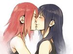  1024x768 2girls bare_shoulders black_hair blush closed_eyes eyes_closed female hyuuga_hinata kazari_tayu kiss lips long_hair love multiple_girls naruto red_hair smile tayuya tayuya1130 wallpaper yuri 