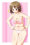  belly_grab blush bra breasts brown_eyes brown_hair cleavage idolmaster idolmaster_cinderella_girls kobadai lingerie medium_breasts mimura_kanako navel panties pinching short_hair solo tears underwear underwear_only weight_conscious 