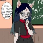 ambiguous_gender anthro cartoon_hangover claire_(the_summoning) clothing felid female hi_res kawinski looking_at_viewer mammal school_uniform solo speech_bubble the_summoning uniform