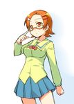  blouse glasses momotsuki_gakuen_school_uniform orange_eyes orange_hair pani_poni_dash! sailor_collar school_uniform serafuku short_hair solo uehara_miyako umekichi yellow_blouse yellow_sailor_collar 