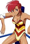  80s arm_rest armpits brown_eyes elbow_pads haruyama_kazunori light_smile looking_at_viewer morita_miki oldschool red_hair short_hair simple_background solo sportswear spread_legs wanna-be's white_background wrestler wrestling_outfit wrestling_ring 