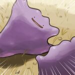 2025 absurd_res ambiguous_gender black_eyes ditto_(pokemon) dot_eyes duo focus_lines generation_1_pokemon goo_creature grass hi_res leaning leaning_sideways nintendo not_furry open_mouth outside pink_tongue plant pokemon pokemon_(species) purple_body rock shaded simple_eyes solo_focus spicyichizo tongue