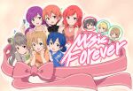  6+girls ayase_eli black_hair blonde_hair blue_eyes blue_hair blue_kimono blush brown_eyes brown_hair brown_shirt card closed_mouth collarbone earrings english_text hands_up highres holding holding_card holding_hands hoshizora_rin japanese_clothes jewelry kimono koizumi_hanayo kosaka_honoka long_hair looking_at_viewer love_live! love_live!_school_idol_project low_twintails medium_hair minami_kotori multiple_girls musical_note nico_nico_nii nishikino_maki one_side_up open_mouth orange_hair outline playing_card purple_eyes red_hair sen_(sen0910) shirt short_hair smile sonoda_umi tojo_nozomi twintails white_outline yazawa_nico 