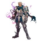 1boy absurdres armor blue_eyes dark-skinned_male dark_skin dedue_molinaro dedue_molinaro_(timeskip) dedue_molinaro_(timeskip)_(dauntless_beast) fire_emblem fire_emblem:_three_houses fire_emblem_heroes full_armor heterochromia highres male_focus official_art partial_transformation ponytail red_eyes scar silver_armor so-taro solo 