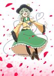 green_hair hat highres hiroro komeiji_koishi long_hair pantyhose petals rose_petals smile solo third_eye touhou 