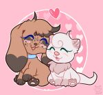 ambiguous_gender blush brown_body brown_fur canid canine canis dachshund domestic_dog duo fan_character feral fur hasbro hunting_dog littlest_pet_shop lps_2039 mammal mustelid nullkunstt otter pawpads paws pink_body pink_fur sitting tail toony