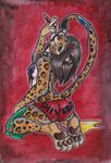  clothed clothing cute feline female green_eyes hindpaw kneeling leopard looking_at_viewer mammal paws shiverz skimpy solo 