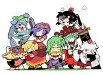  @_@ aki_minoriko aki_shizuha animal_ears backpack bag barefoot black_hair blonde_hair blue_eyes blue_hair blush bow camera detached_sleeves dress fang food frills frog front_ponytail fruit geta grapes green_eyes green_hair hair_bobbles hair_bow hair_ornament hair_ribbon hair_tubes hat inubashiri_momiji kagiyama_hina kawashiro_nitori key kochiya_sanae kuchibashi_(9180) leaf leaf_on_head long_hair looking_at_viewer mirror moriya_suwako mountain_of_faith multiple_girls open_mouth purple_hair red_dress red_eyes ribbon rope shameimaru_aya shimenawa shirt short_hair siblings silver_hair sisters skirt smile snake sword tail tengu-geta tokin_hat tongue touhou two_side_up weapon white_hair wings wolf_ears wolf_tail yasaka_kanako yellow_eyes 