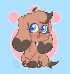 ambiguous_gender blue_eyes blush brown_body brown_fur canid canine canis dachshund dipstick_ears dipstick_tail domestic_dog ear_markings fan_character feral floppy_ears freckles fur hasbro hunting_dog leg_markings littlest_pet_shop mammal markings multicolored_ears nullkunstt socks_(marking) solo tail tail_markings