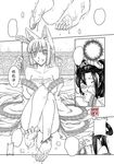  animal_ears anklet antaria bare_shoulders barefoot bell blush chinese chinese_clothes comic cum greyscale jewelry journey_to_the_west monochrome multiple_girls signature spot_color tie_shan_gongzhu translated yu_mian_gongzhu yuri 
