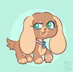 ambiguous_gender brown_body brown_fur canid canine canis claws dachshund domestic_dog eyebrows eyelashes fangs feral floppy_ears fur green_eyes hasbro hunting_dog leg_markings littlest_pet_shop mammal markings nullkunstt open_mouth open_smile pawpads smile socks_(marking) solo tail teeth