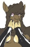 5_toes alpaca ambiguous_gender anthro black_claws black_nails bodily_fluids brown_body brown_fur camelid claws clothing colored_nails drooling duo eyeshadow feef feefs feet foot_fetish foot_focus foot_in_mouth foot_on_face foot_play foot_suck footwear fur heart_eyes heart_symbol humanoid_feet latex latex_clothing legwear makeup male male/ambiguous mammal nails nipples nude_anthro nude_male pink_eyeshadow plantigrade saliva simple_background socks stirrup_footwear stirrup_legwear stirrup_socks stirrup_stockings stockings sucking toe_claws toe_in_mouth toe_suck toes white_background yellow_body