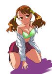  1girl anjou_naruko ano_hi_mita_hana_no_namae_wo_bokutachi_wa_mada_shiranai ano_hi_mita_hana_no_namae_wo_bokutachi_wa_mada_shiranai. bra breasts cleavage female kneeling lingerie pixiv_thumbnail solo twintails underwear uzumi_(uzumi_yosi) 