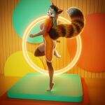 3d_(artwork) ailurid annoad anthro big_tail black_hair breasts digital_media_(artwork) eyeshadow female fluffy fluffy_tail fur green_eyeshadow green_hair hair hi_res long_hair looking_at_viewer looking_back looking_back_at_viewer makeup mammal medium_breasts multicolored_hair neon_lights nipples nude nude_anthro nude_female on_one_leg open_mouth open_smile orange_body orange_fur pinup pose raised_leg red_panda side_view smile smiling_at_viewer solo standing tail tiptoes two_tone_hair vega_(artica) yellow_eyes