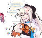  3girls anger_vein angry baobhan_sith_(fate) black_bow black_tiara blue_choker bow choker clenched_teeth closed_eyes comforting commentary english_commentary english_text envy fate/grand_order fate_(series) fujimaru_ritsuka_(female) hair_bow high_side_ponytail long_hair mari_(macchiatobear) morgan_le_fay_(fate) mother_and_daughter multiple_girls open_mouth orange_hair pink_hair pointy_ears ponytail saint_quartz_(fate) short_hair teeth tiara twitter_username web_address white_hair 