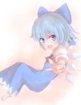  blue_eyes blue_hair cirno hair_ribbon ice ice_wings pointing pointing_at_viewer ribbon shize_(coletti) solo touhou wings 