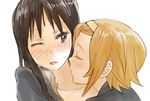  akiyama_mio blush fukutarou_(enji127) hairband k-on! kiss multiple_girls neck_kiss one_eye_closed tainaka_ritsu tears yuri 